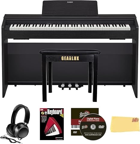 Casio PX-870 Privia Digital Piano - Black Bundle with Furniture Bench, Headphones, Instructional Book, Online Lessons, Instructional DVD, and Austin Bazaar Polishing Cloth