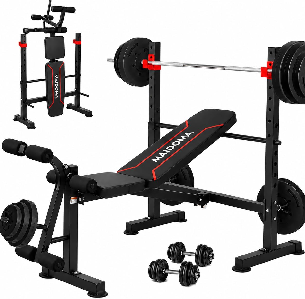 MAIDOMA Foldable 8 IN 1 Weight Bench Set with Leg Extension, Squat Rack and Preacher Curl