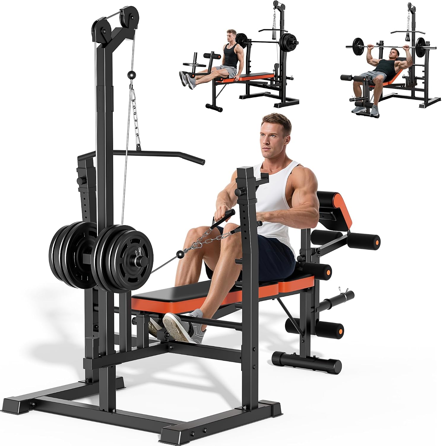XDDIAS 9-in-1 Olympic Weight Bench Set with Lat Pulldown, Rowing, Squat Rack, Leg Extension/Curl, Preacher Pad, 900LB Adjustable Bench Press