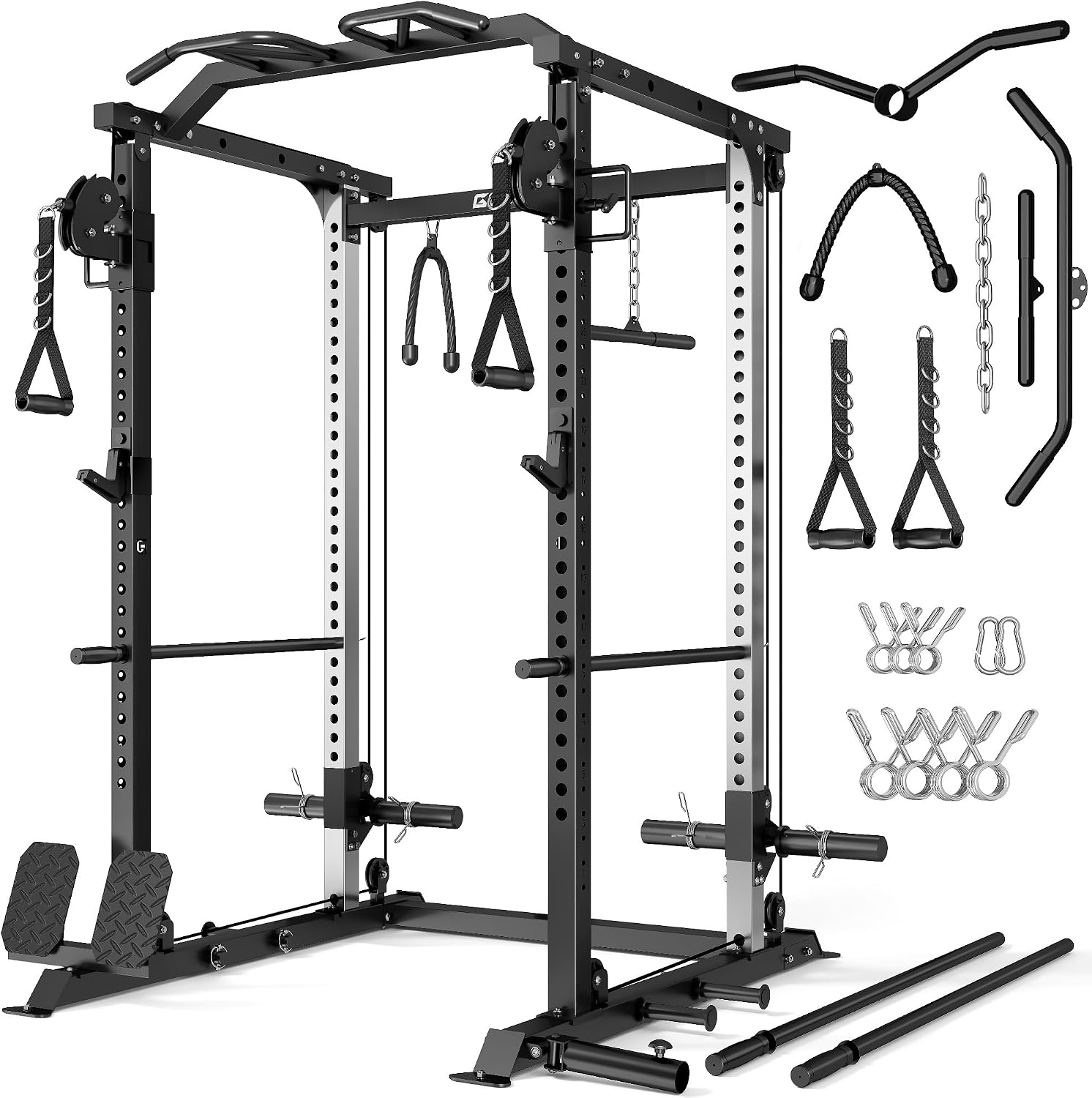 DP01 Power Cage, 2000LBS Squat Rack with Cable Crossover and Dual Independent Pulley System
