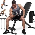 Adjustable Weight Bench for Home Gym, 600LBS Capacity Foldable Workout Bench with 7 Backrest Positions for Full Body Exercise, Compact for Small Spaces, Incline Decline Flat Bench with Quick Adjustment & Easy Folding