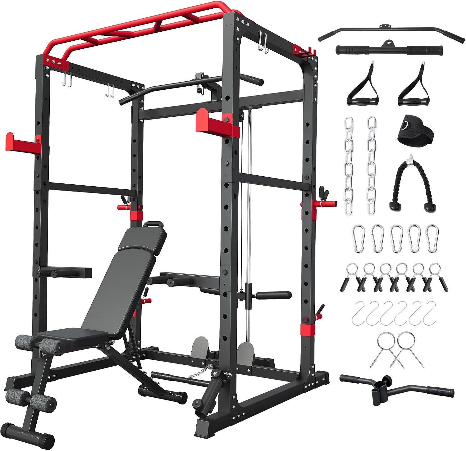 HULKFIT Power Rack, Squat Rack with LAT Pulldown for Home Gym Training