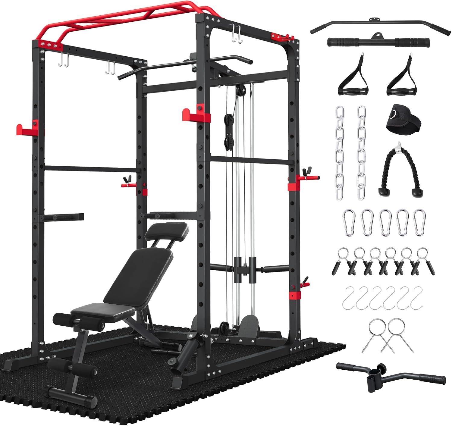HULKFIT Power Rack, Squat Rack with LAT Pulldown for Home Gym Training