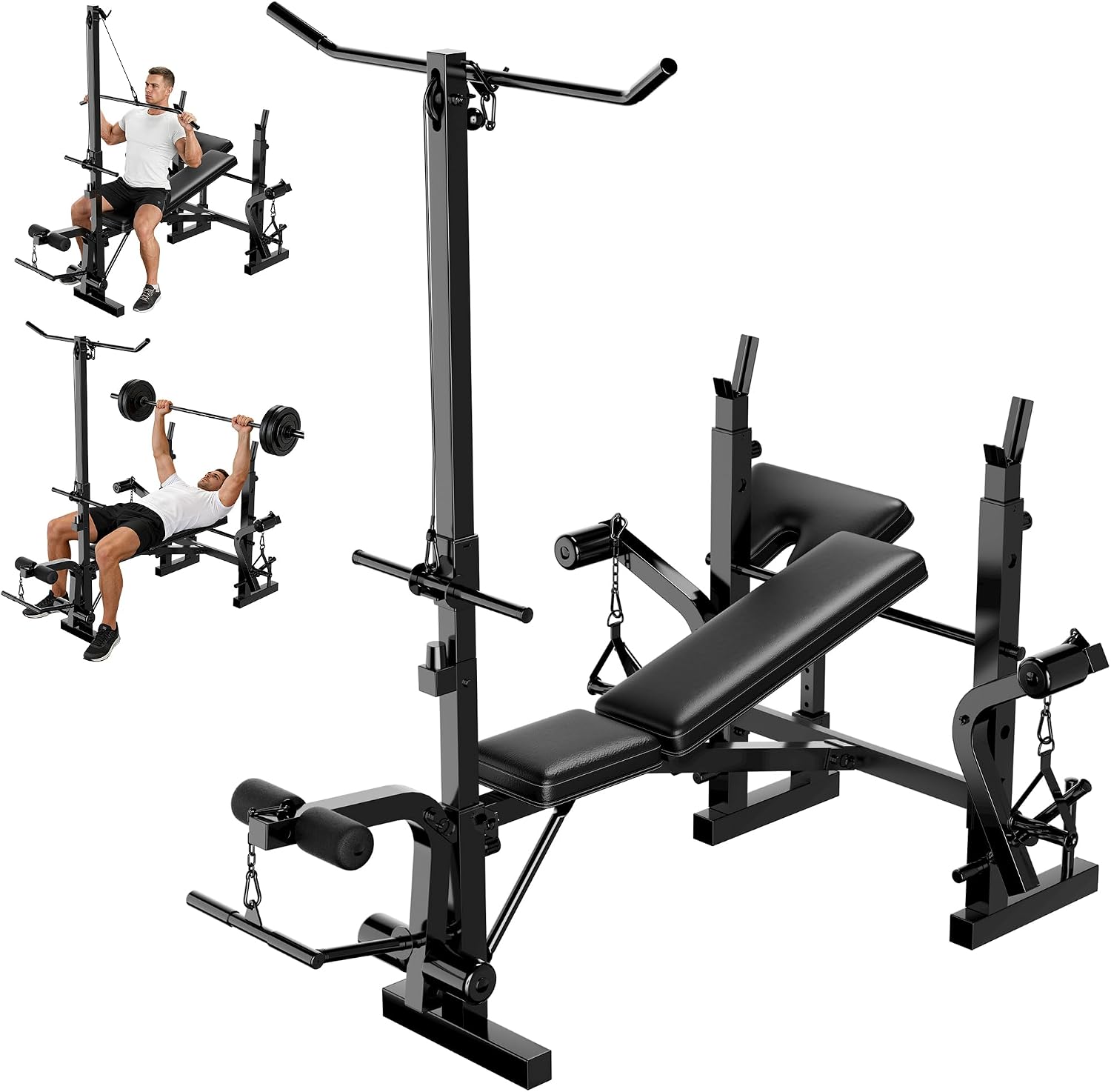 7 in 1 Adjustable Weight Bench Set with Squat Rack and Lat Pulldown